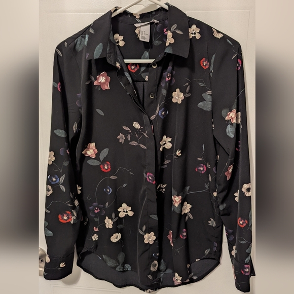 Floral Blouse, Black, Size 4 - Picture 1 of 4